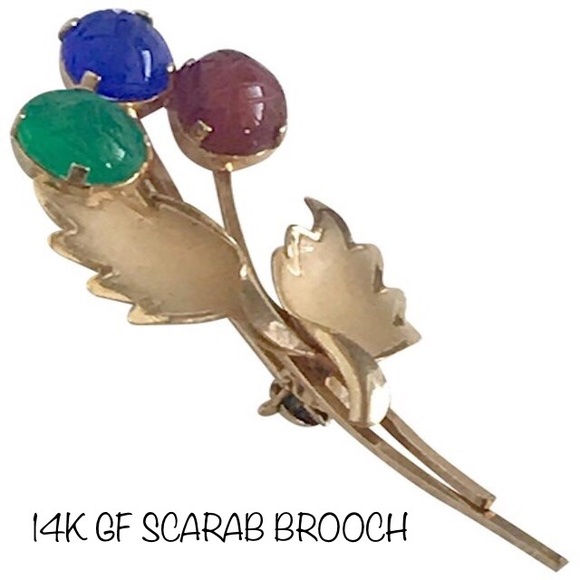 Vintage Jewelry - 🔥SCARAB BROOCH/PIN 14K GF MULTI GEMSTONE- VINTAGE